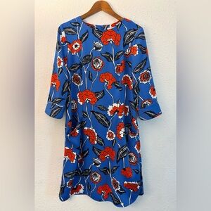 Boden Isabelle Shift 3/4 Long Sleeve Dress Floral Blue and Red Size 10L Pockets